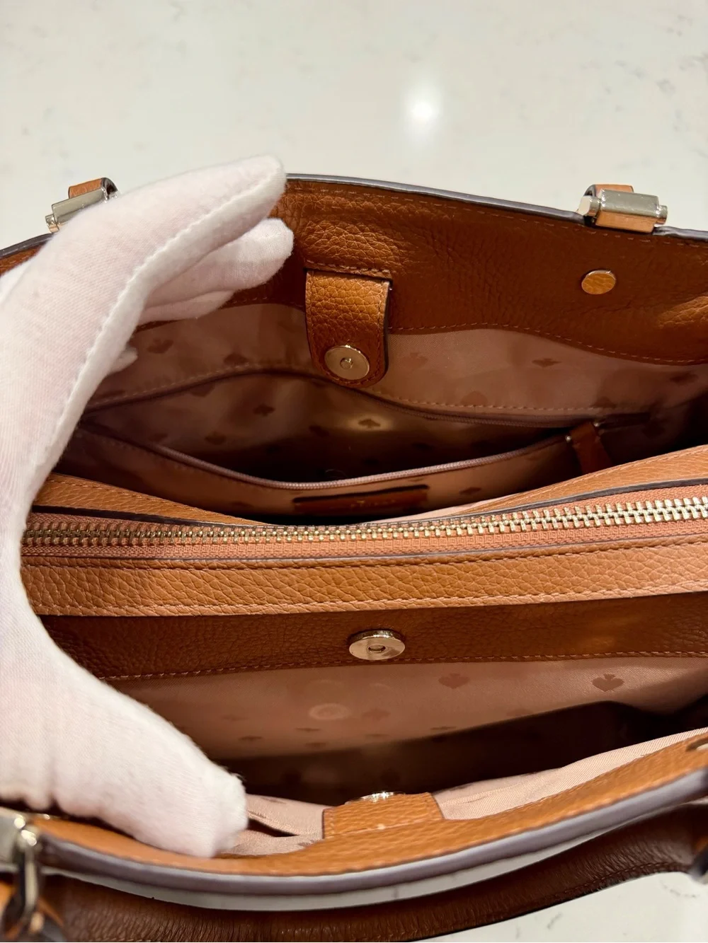 Kate Spade Leila Tan Pebbled Leather Satchel with Gold-Tone Hardware NWOT